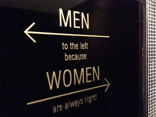 Мужчинам - налево, женщинам - направо (потому что женщины всегда правы :)